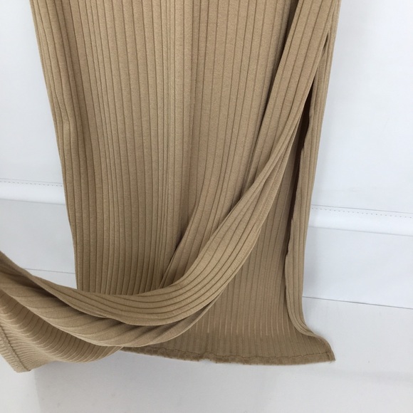 Y2K Ribbed Maxi Tank Dress Bodycon Tan High Slit Ruffle Straps Women’s Size XL - Picture 4 of 10